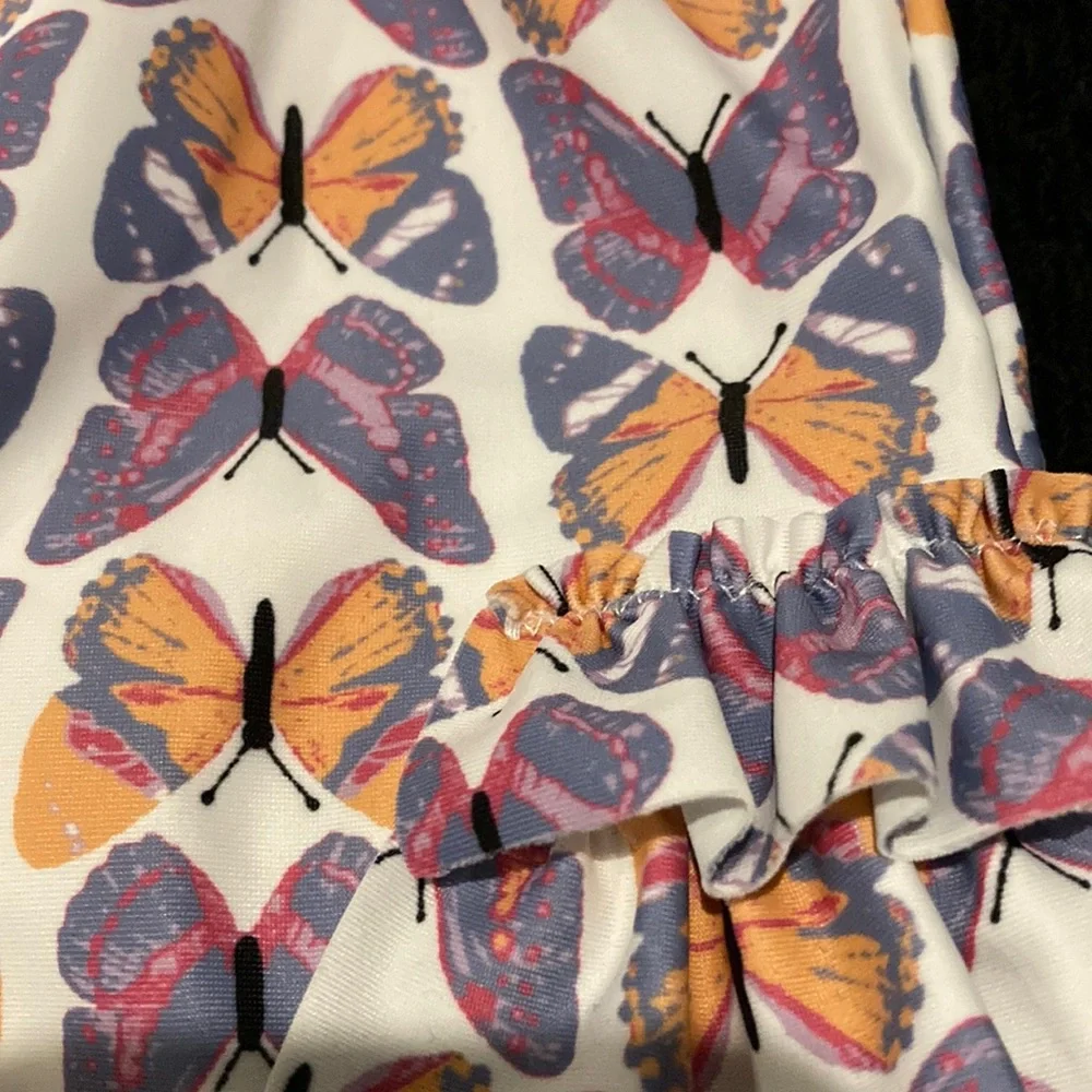 Tucker + Tate White One-Piece Swimsuit with Purple and Orange Butterfly Print